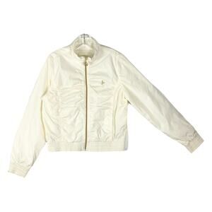 SOUTH POLE Jacket XL Cream Bomber Gold Logo Embroidery Tassel Zip Hardwear Nylon